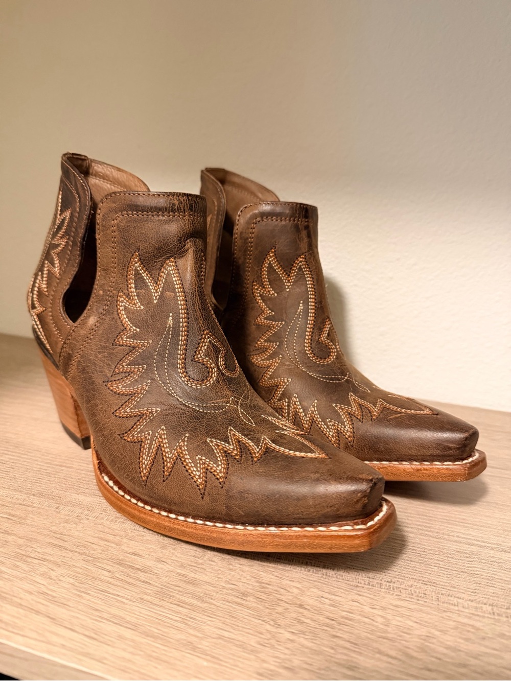Ariat Brown Western Cutout Ankle Booties with Embroidered Detail